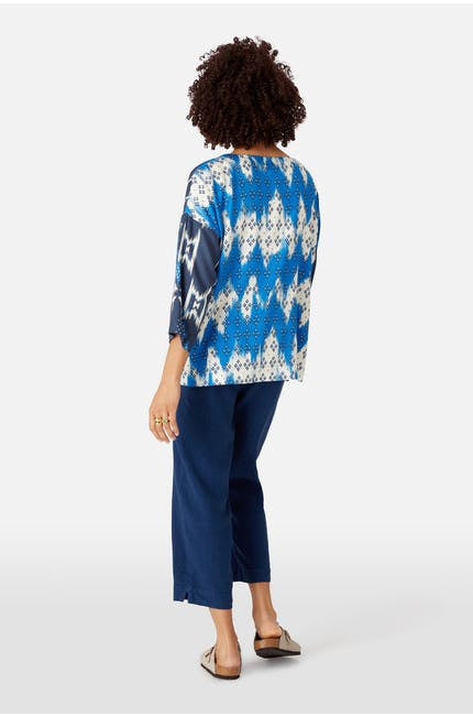 Sahara Mixed Ikat Print Top Blue