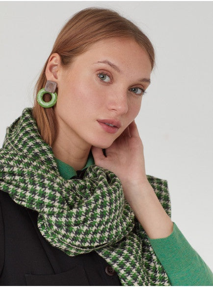 Nice Things Pied De Poule Scarf Green