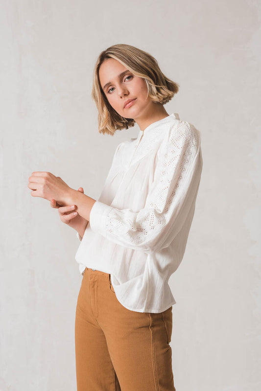 Indi & Cold Broderie Anglaise Yolk Blouse Crudo