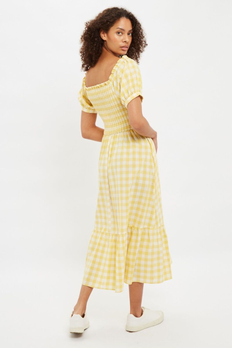 Louche Babette Picnic Check Midi Dress Yellow