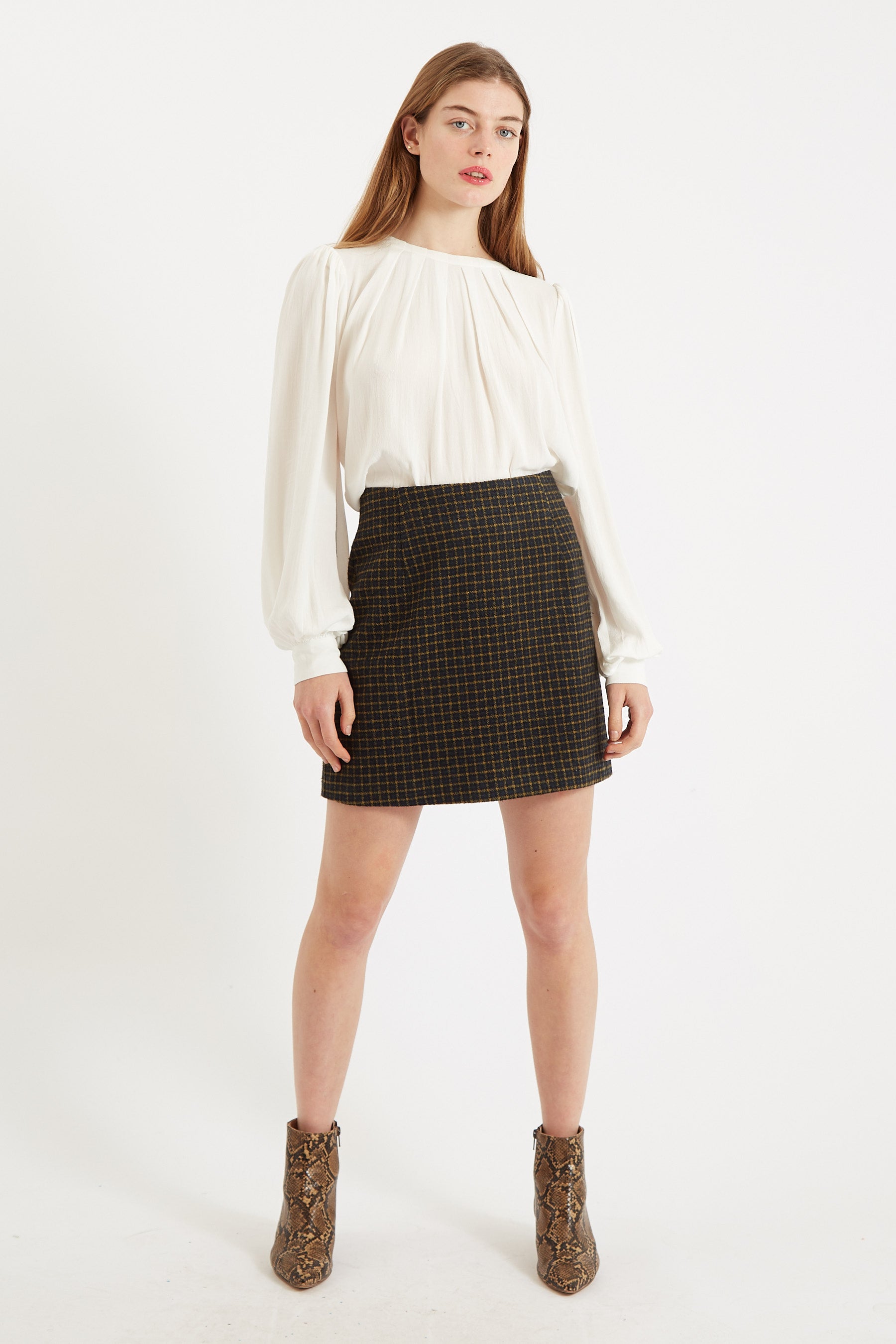 Louche Aubin Warwick Check Mini Skirt Navy Blue