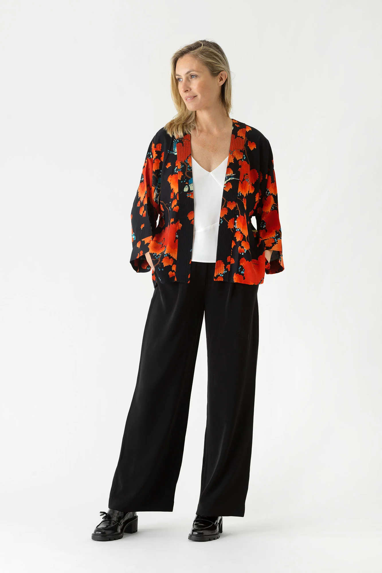 One Hundred Stars Crepe Kimono Acer Black 