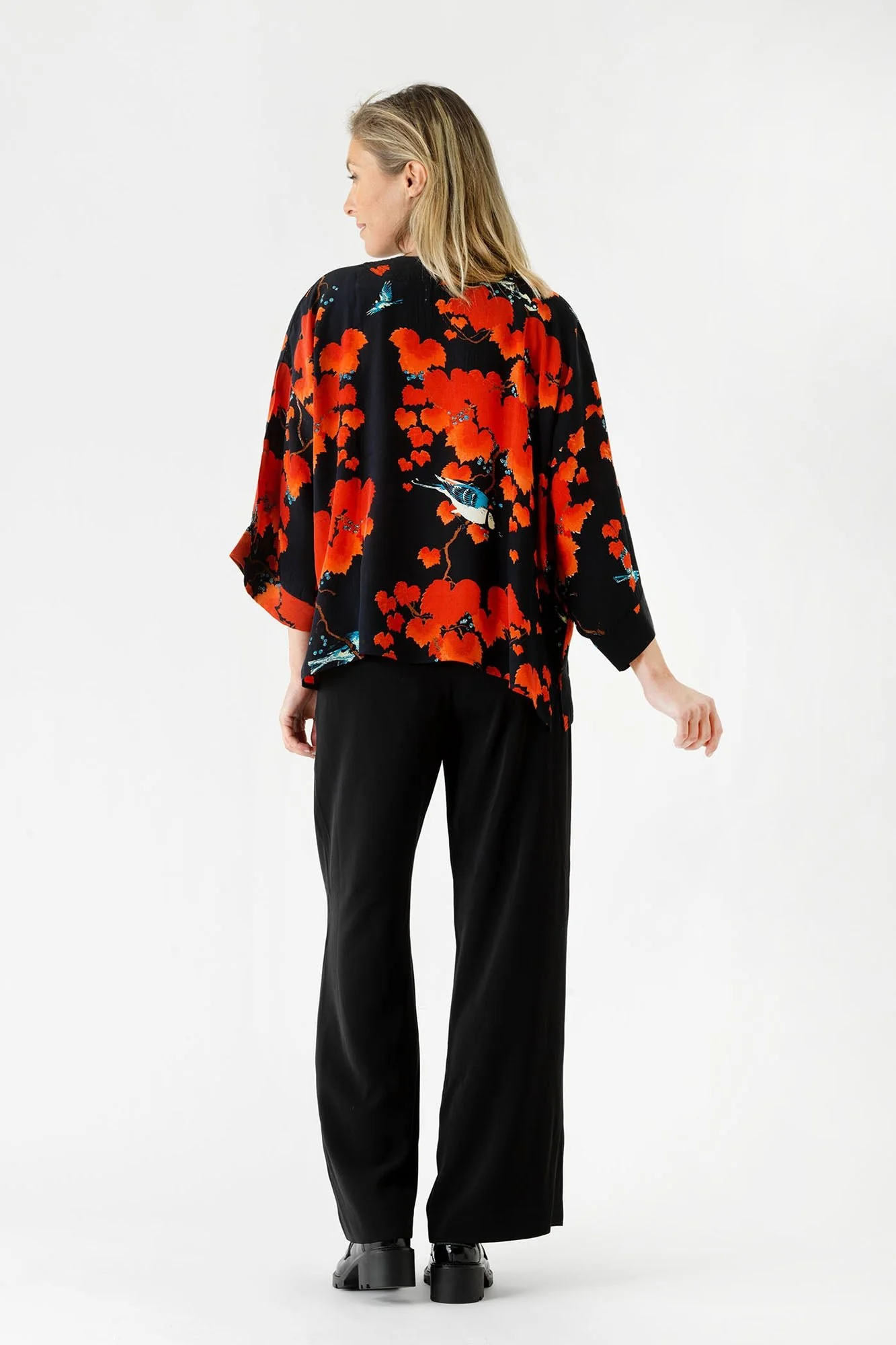 One Hundred Stars Crepe Kimono Acer Black 