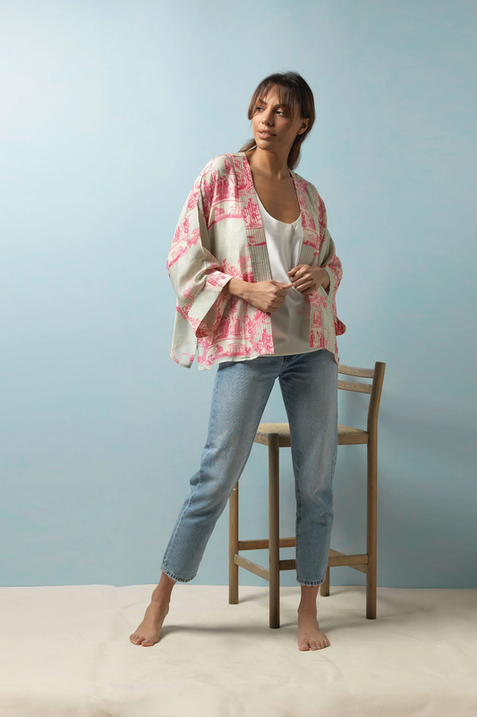 One Hundred Stars Ancient Columns Kimono Pink