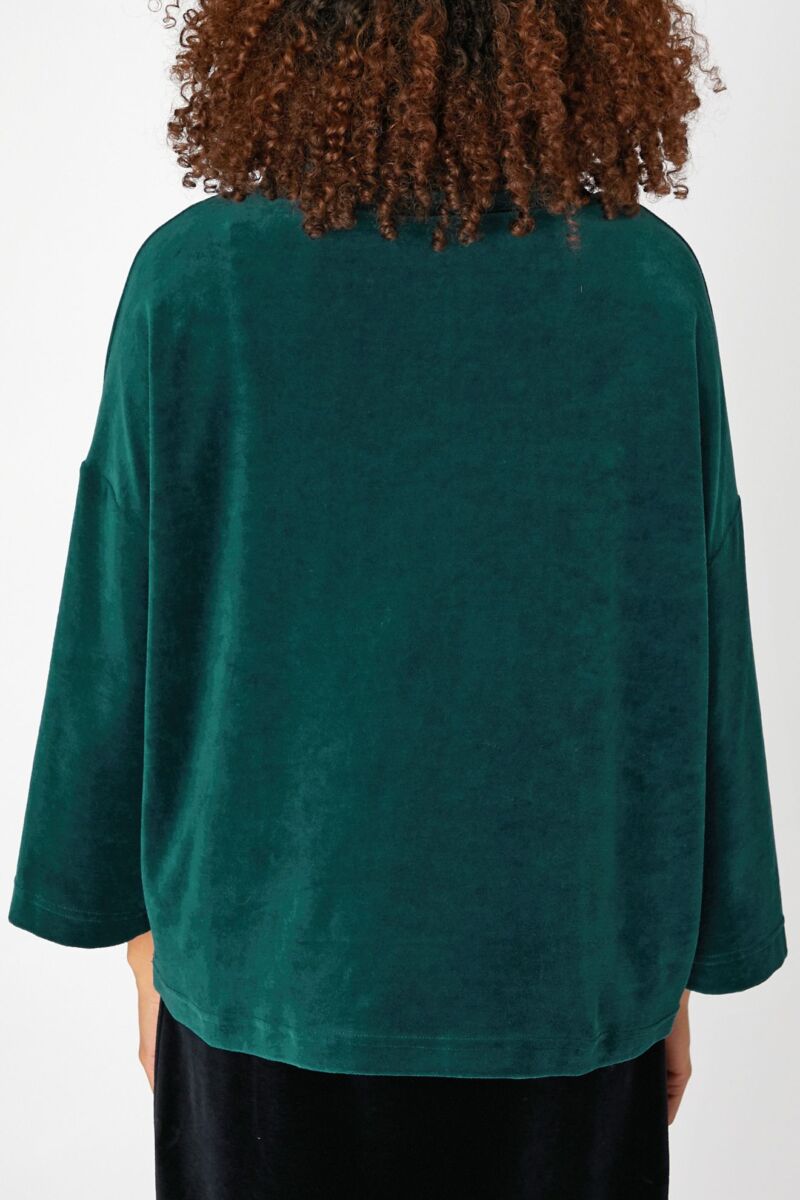 Sahara Velvet Jersey Cowl Neck Top Spruce Green
