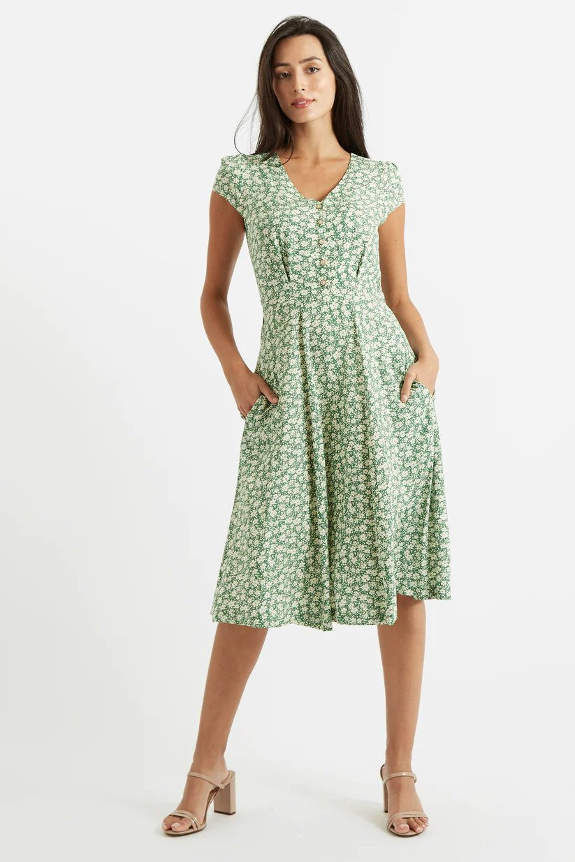 Louche Cathleen Midi Tea Dress Periwinkle Green Green