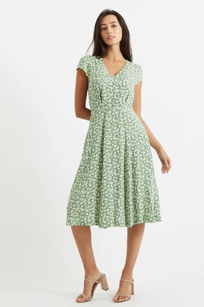 Louche Cathleen Midi Tea Dress Periwinkle Green Green
