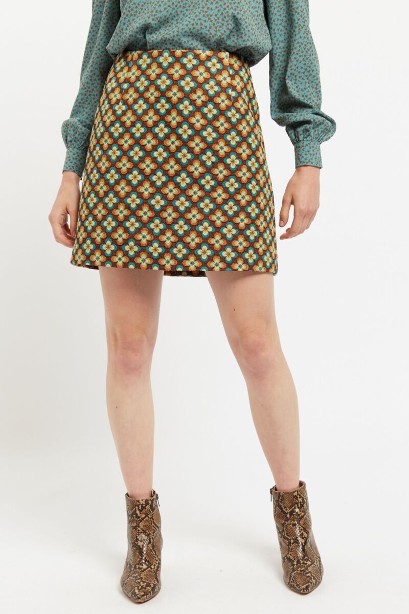 Louche Aubin Deco Fleur Jaquard Mini Skirt Brown