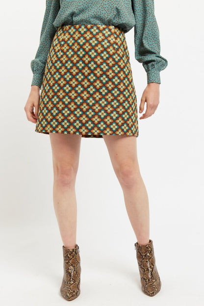 Louche Aubin Deco Fleur Jaquard Mini Skirt Brown