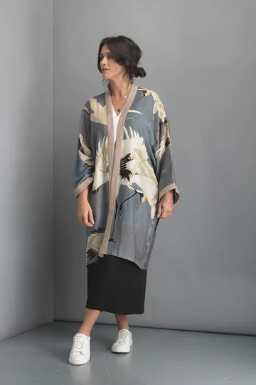 One Hundred Stars Stork Collar Kimono Slate