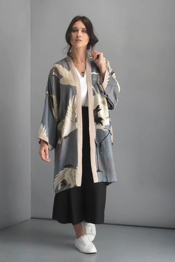 One Hundred Stars Stork Collar Kimono Slate