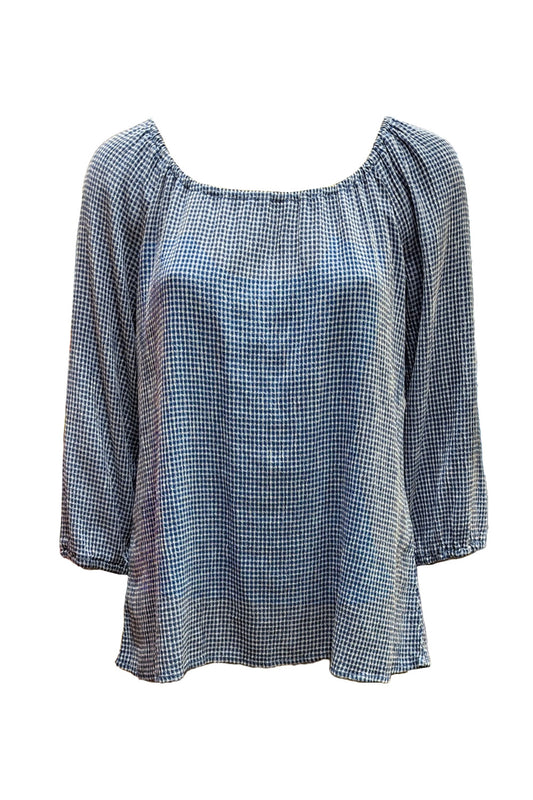 Crinkle Check Gathered Blouse