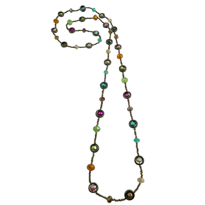Lotus Feet Rainbow Dot Long Necklace 