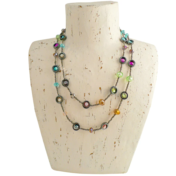 Lotus Feet Rainbow Dot Long Necklace 