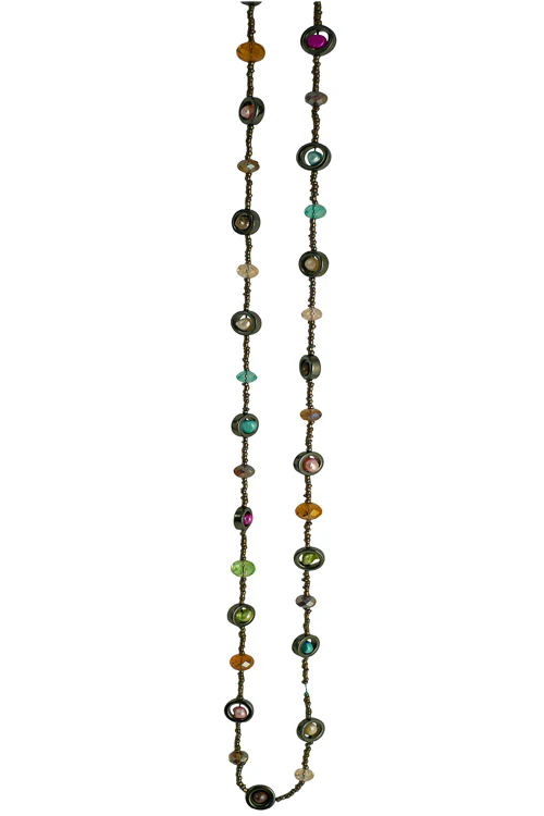 Lotus Feet Rainbow Dot Long Necklace 