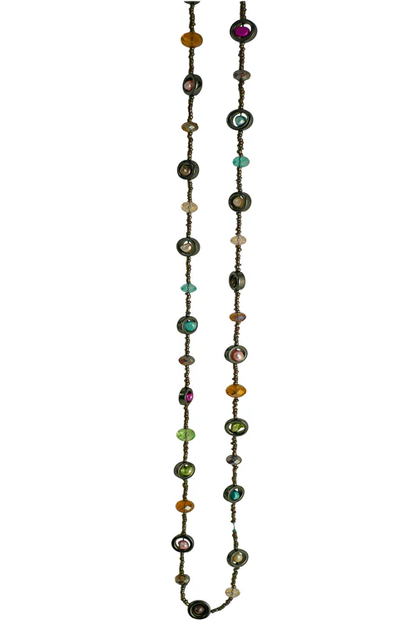 Lotus Feet Rainbow Dot Long Necklace 