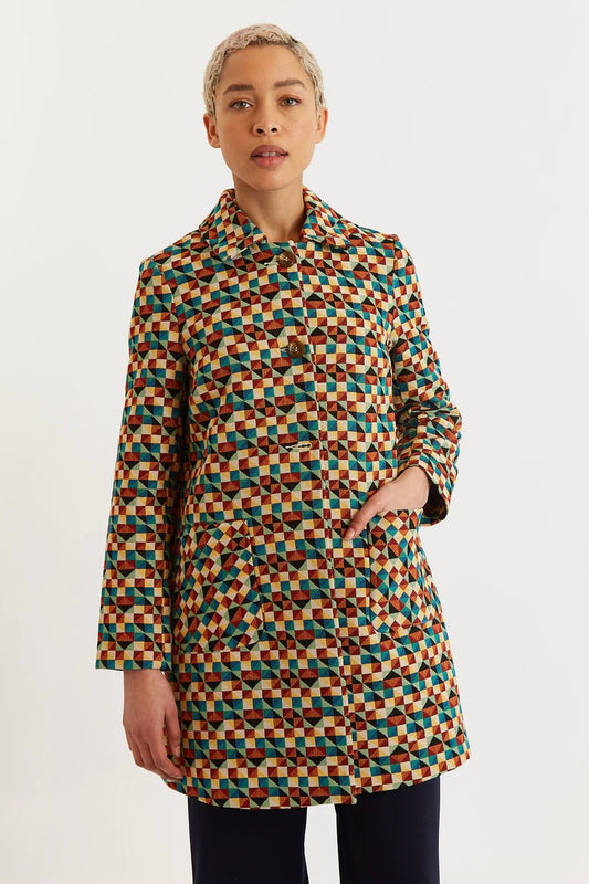 Louche Dryden Geo Jacquard Short Coat Multi Orange