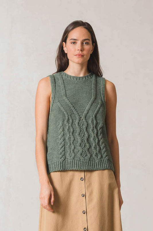 Indi & Cold Khaki Cable Knit Tank Top Green