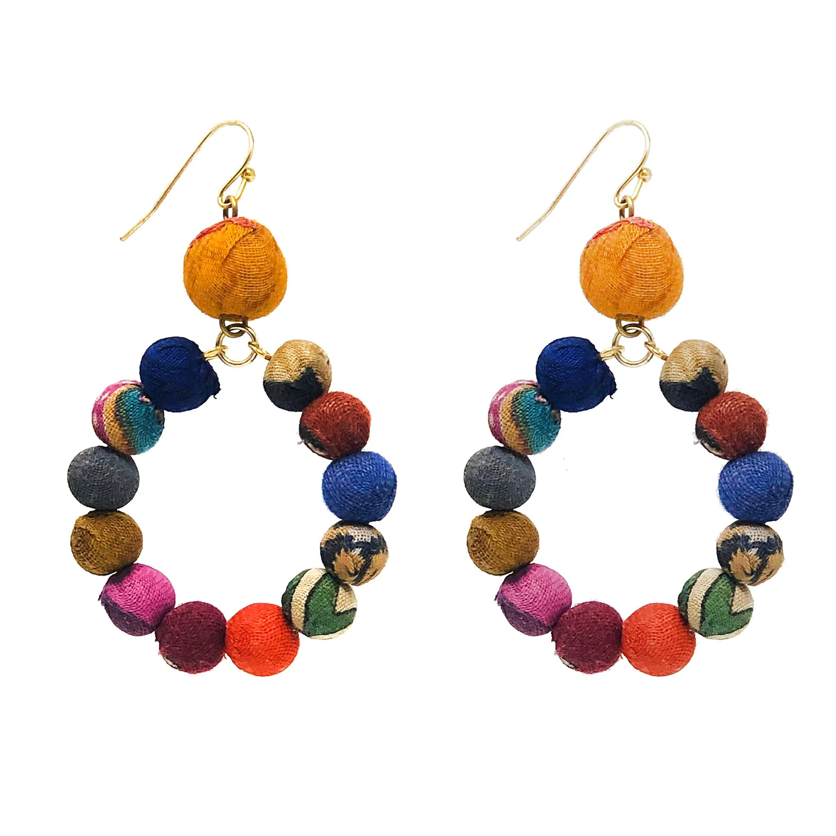 Just Trade Kantha Dangling Hoop Earrings 