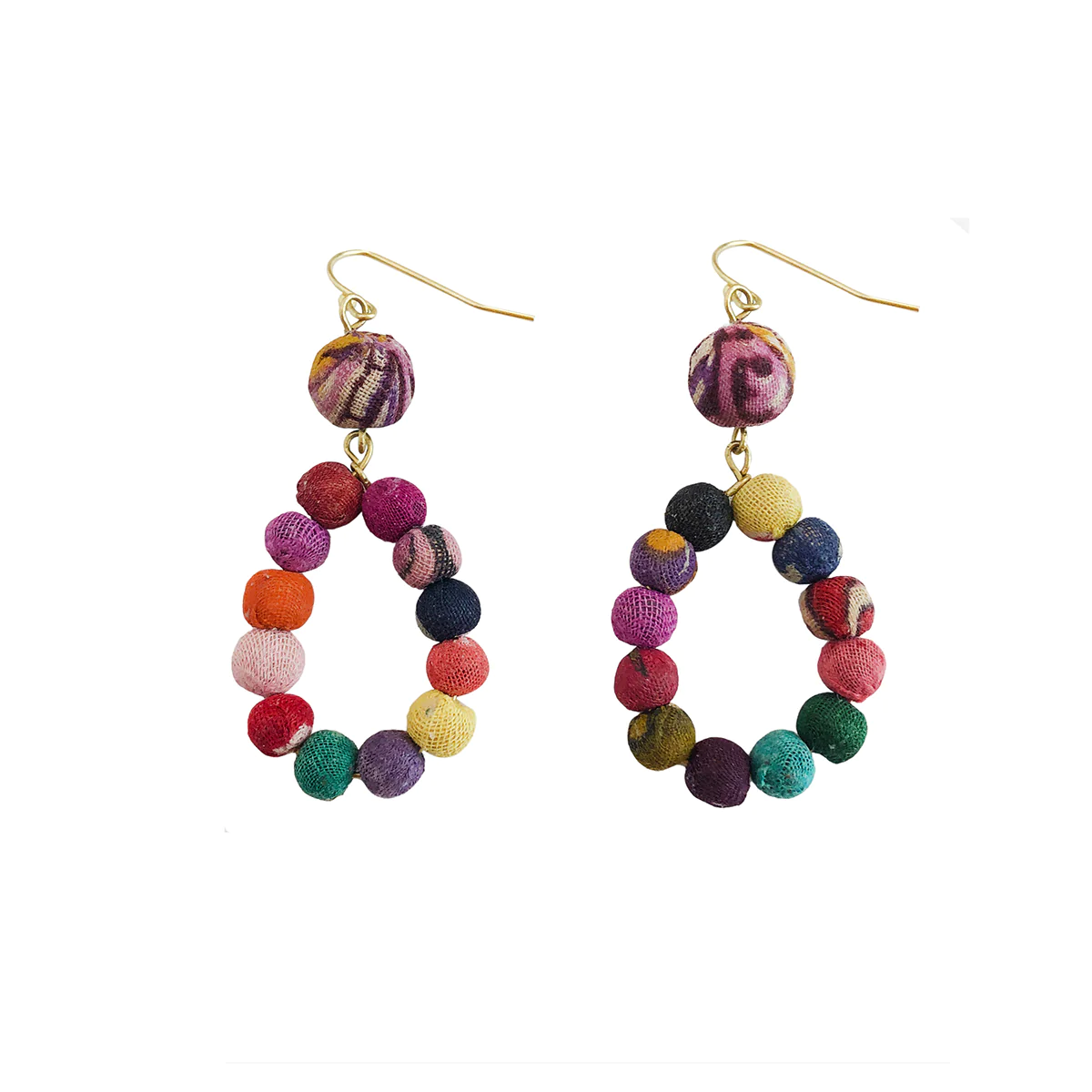 Just Trade Kantha Dangling Teardrop Earrings 