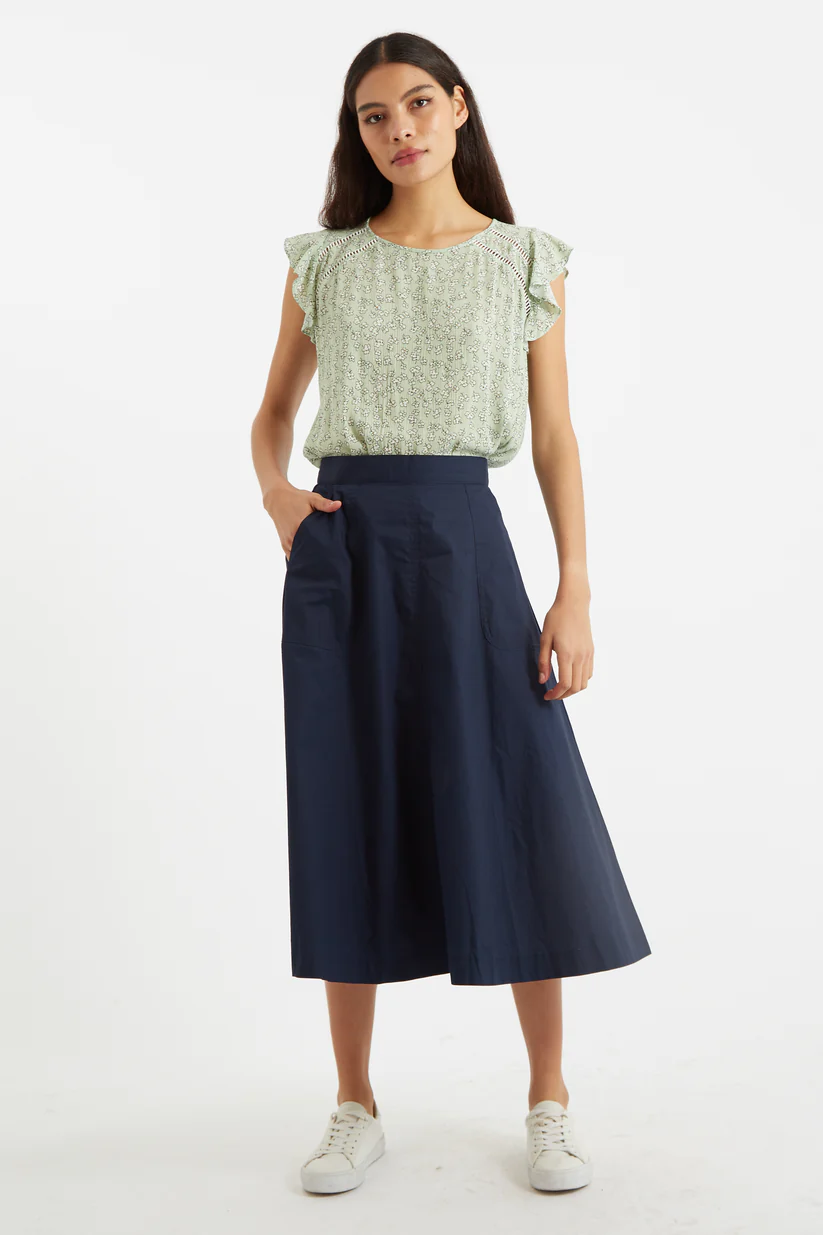 Louche Francoise Poplin Midi Skirt Navy Blue