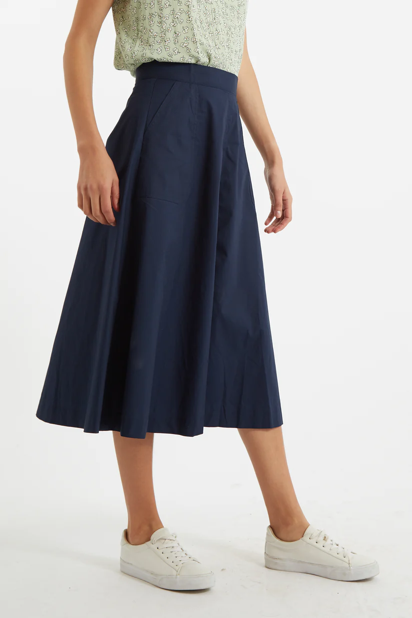 Louche Francoise Poplin Midi Skirt Navy Blue