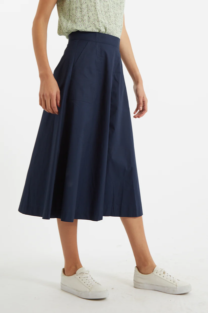 Louche Francoise Poplin Midi Skirt Navy Blue