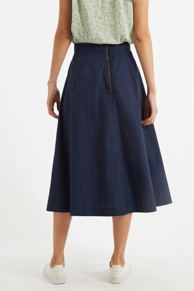 Louche Francoise Poplin Midi Skirt Navy Blue