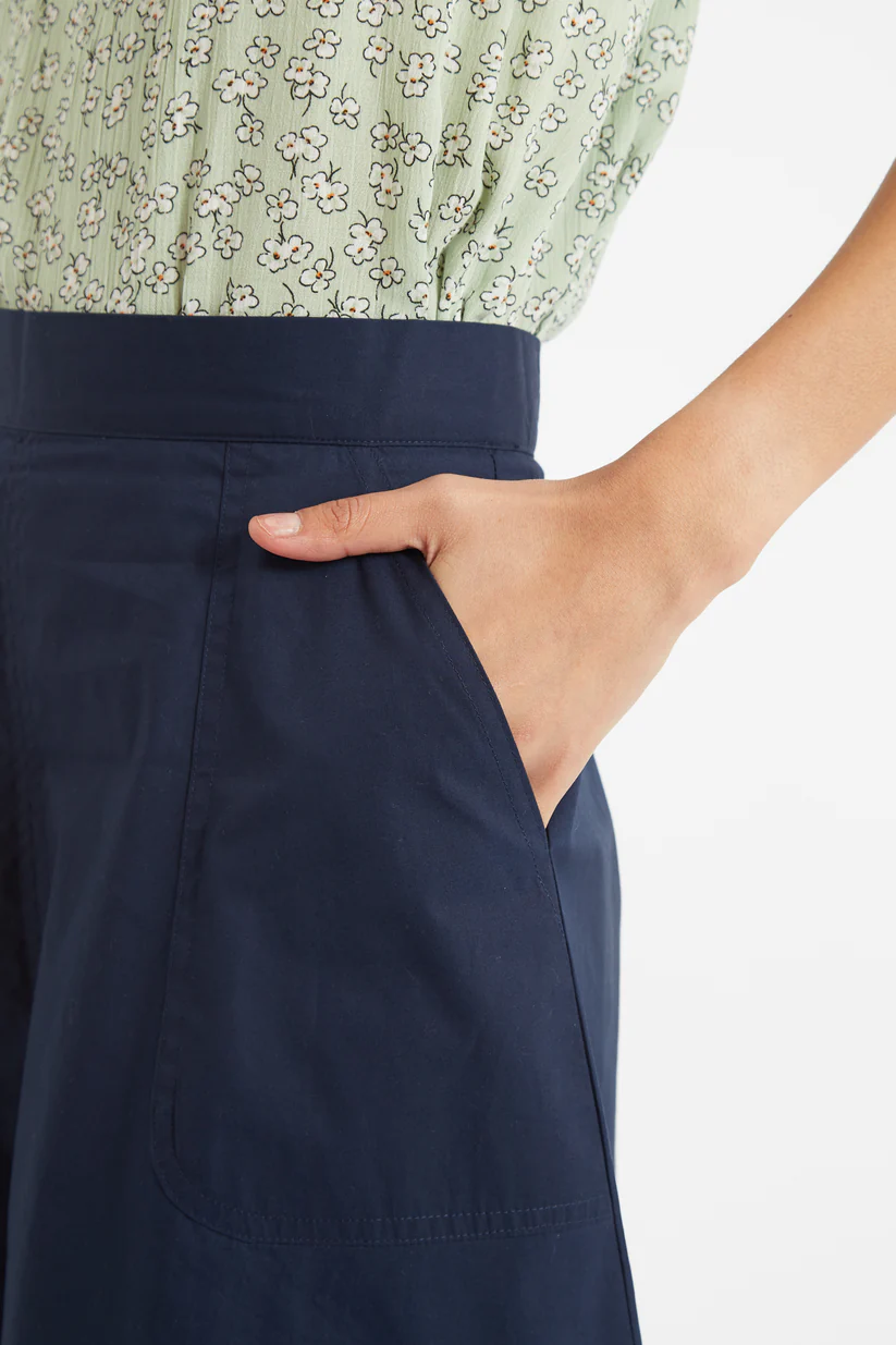 Louche Francoise Poplin Midi Skirt Navy 