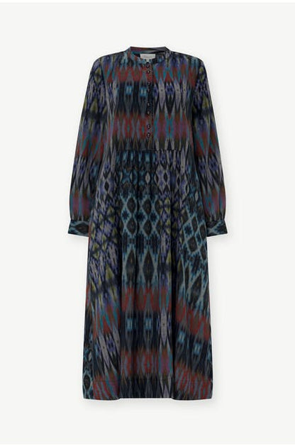 JessieJuniper Patched Ikat Print Dress Blue