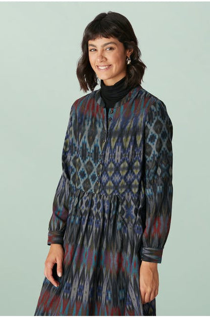 JessieJuniper Patched Ikat Print Dress Blue
