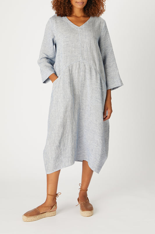 Sahara Linen Ticking Stripe Dress Midnight Blue