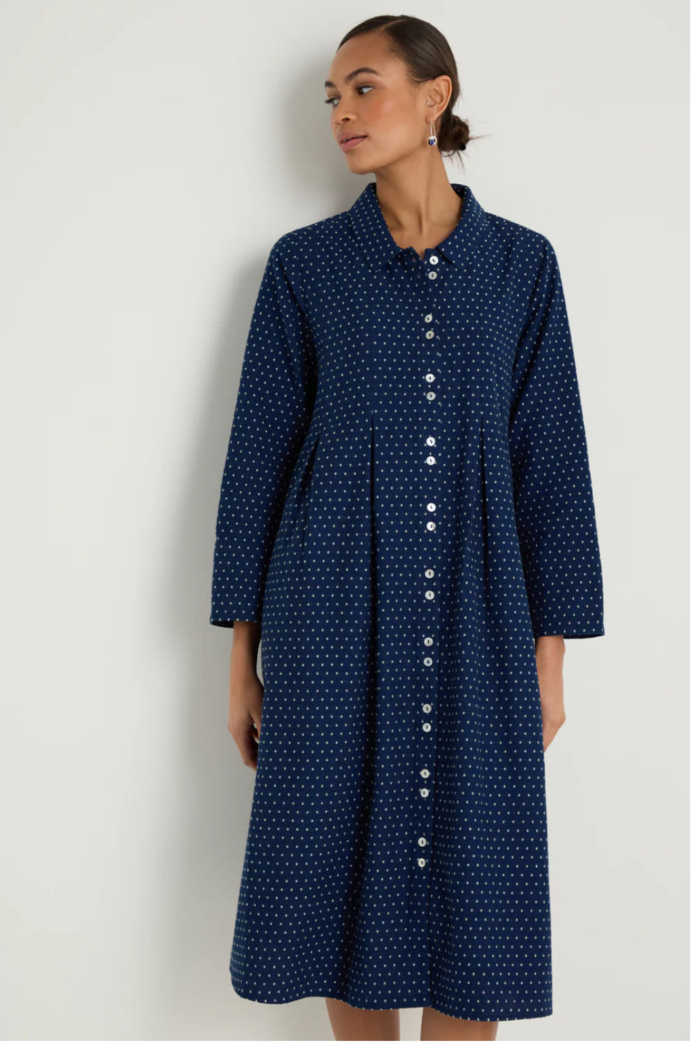 Indigo Spot Cotton Shirt Dress
