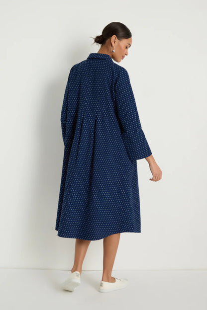 Indigo Spot Cotton Shirt Dress