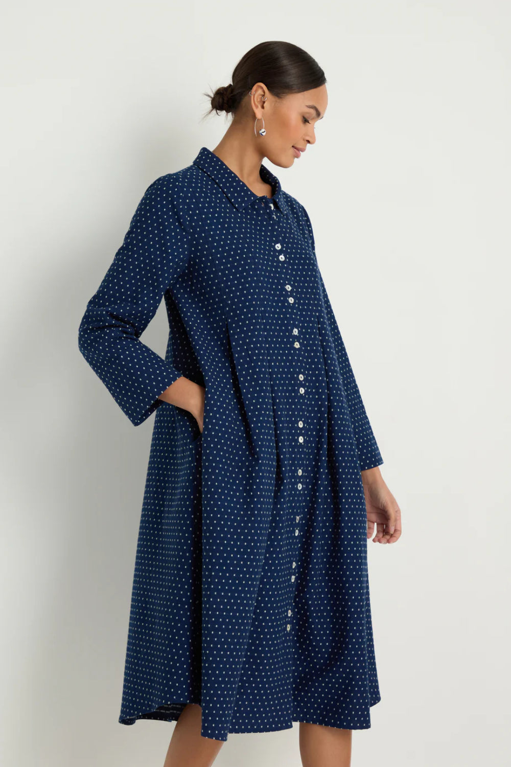 Indigo Spot Cotton Shirt Dress