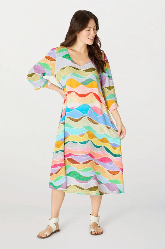 Sahara Painted Waves Swing Dress Purple
