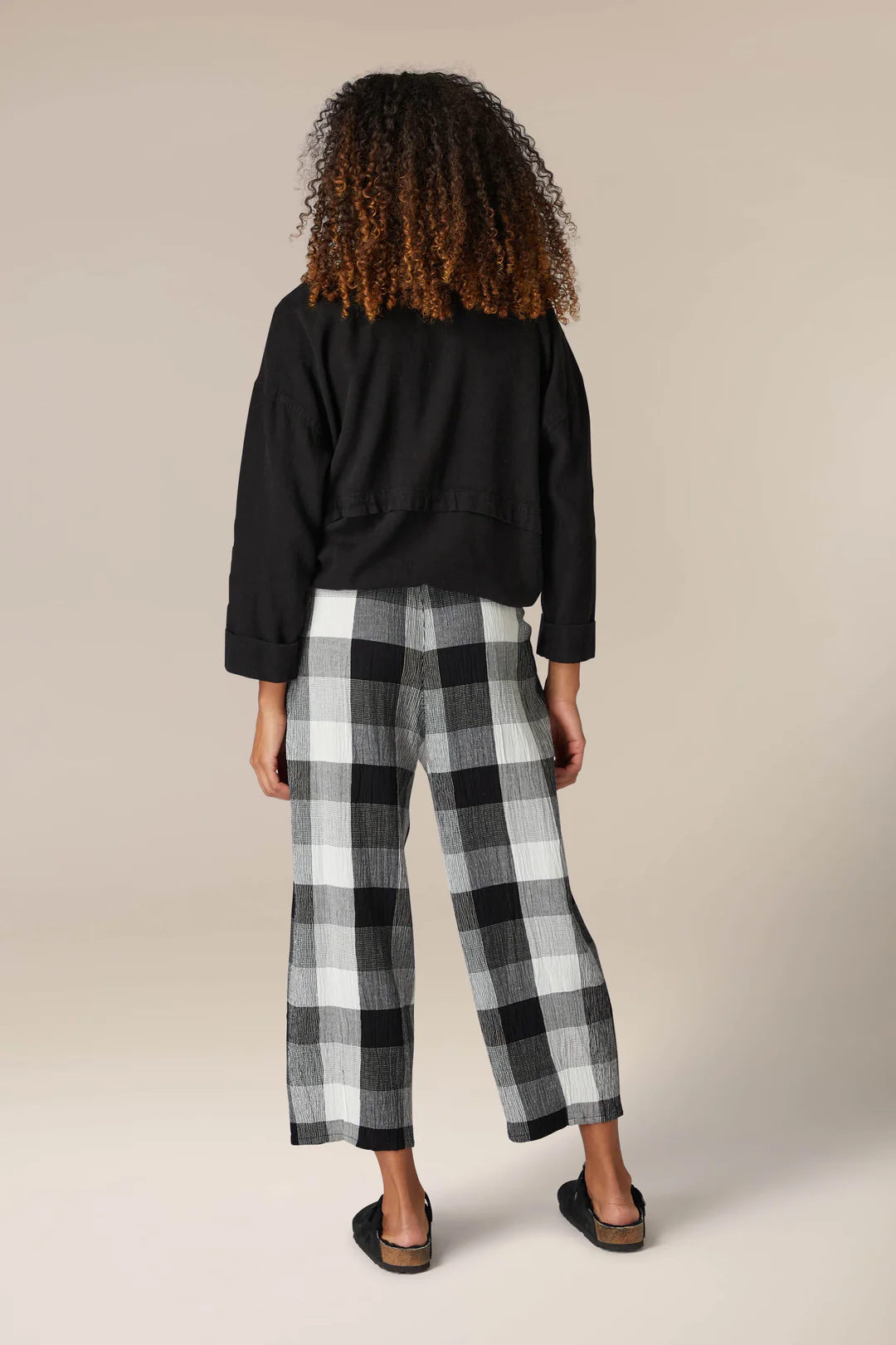 Sahara Crinkle Grid Check Trousers Black 