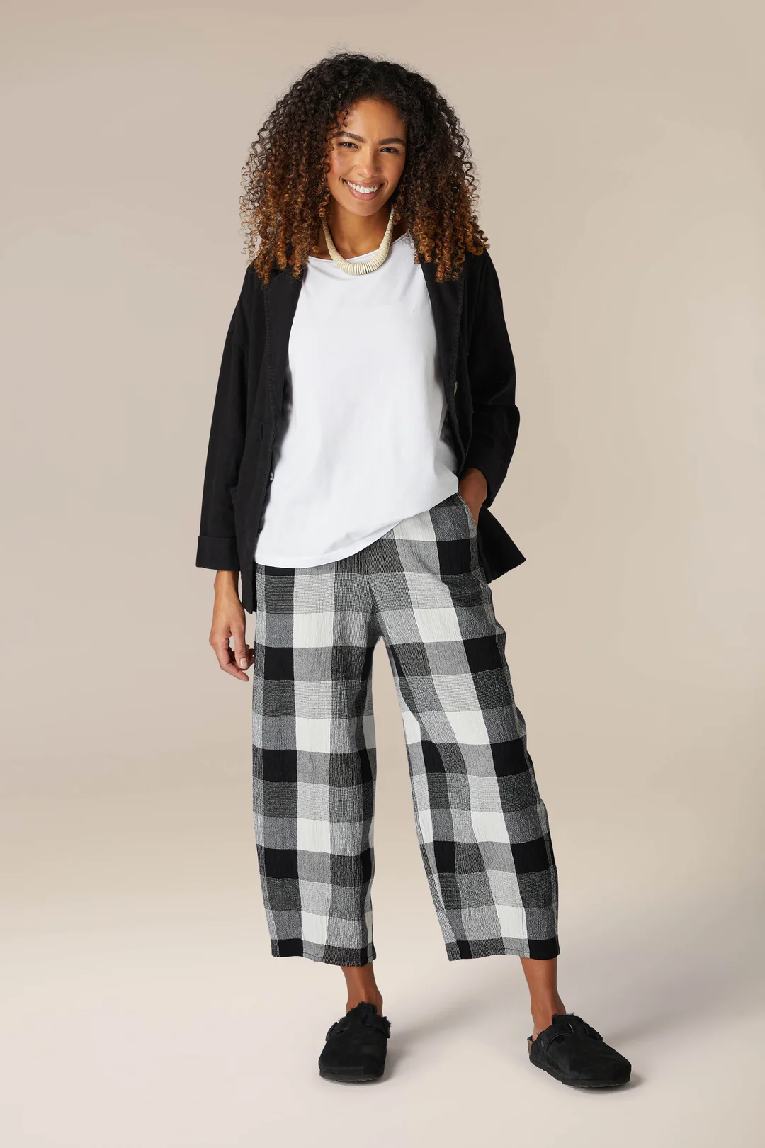 Sahara Crinkle Grid Check Trousers Black 