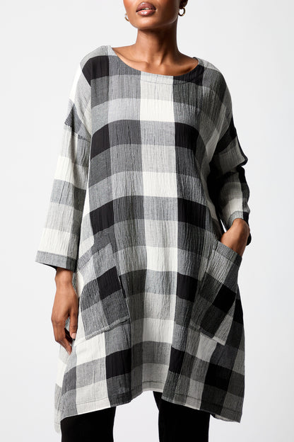Sahara Crinkle Grid Check Tunic Black 