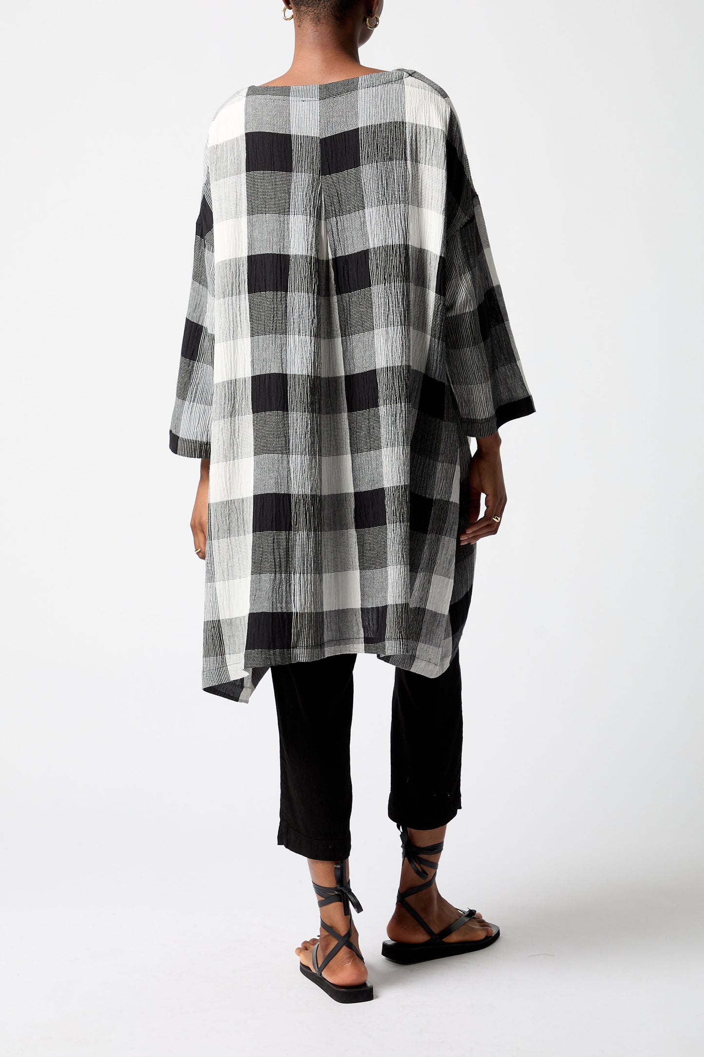 Sahara Crinkle Grid Check Tunic Black 