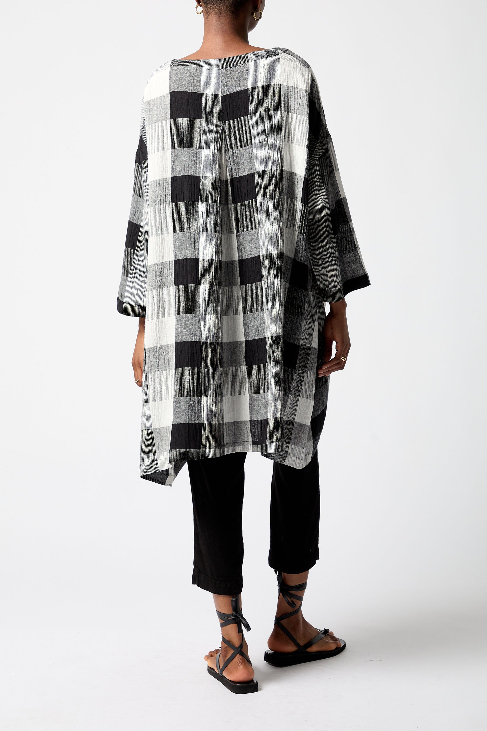 Sahara Crinkle Grid Check Tunic Black 