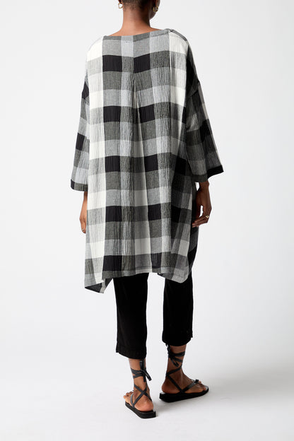 Sahara Crinkle Grid Check Tunic Black 