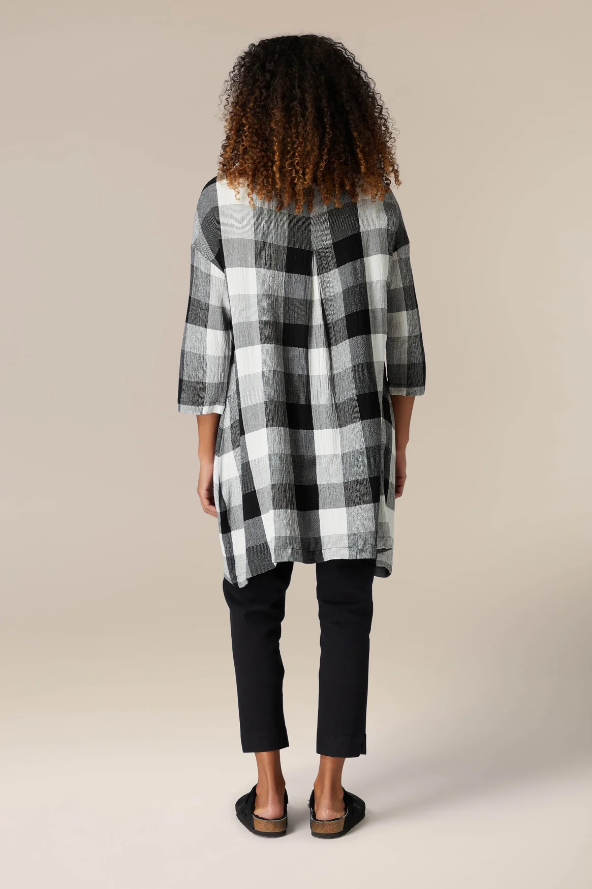 Sahara Crinkle Grid Check Tunic Black 