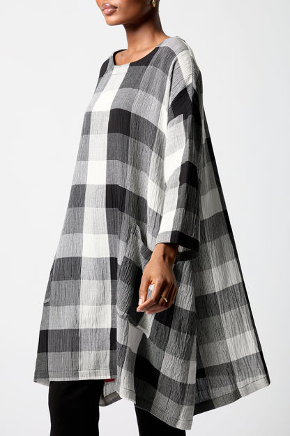 Sahara Crinkle Grid Check Tunic Black Black