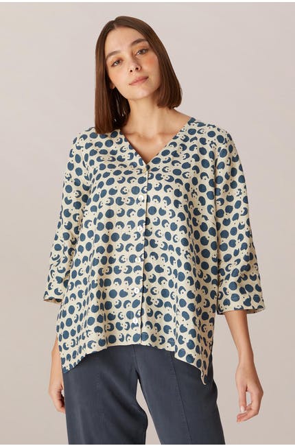 Sahara Spot Flower Linen Shirt Stone