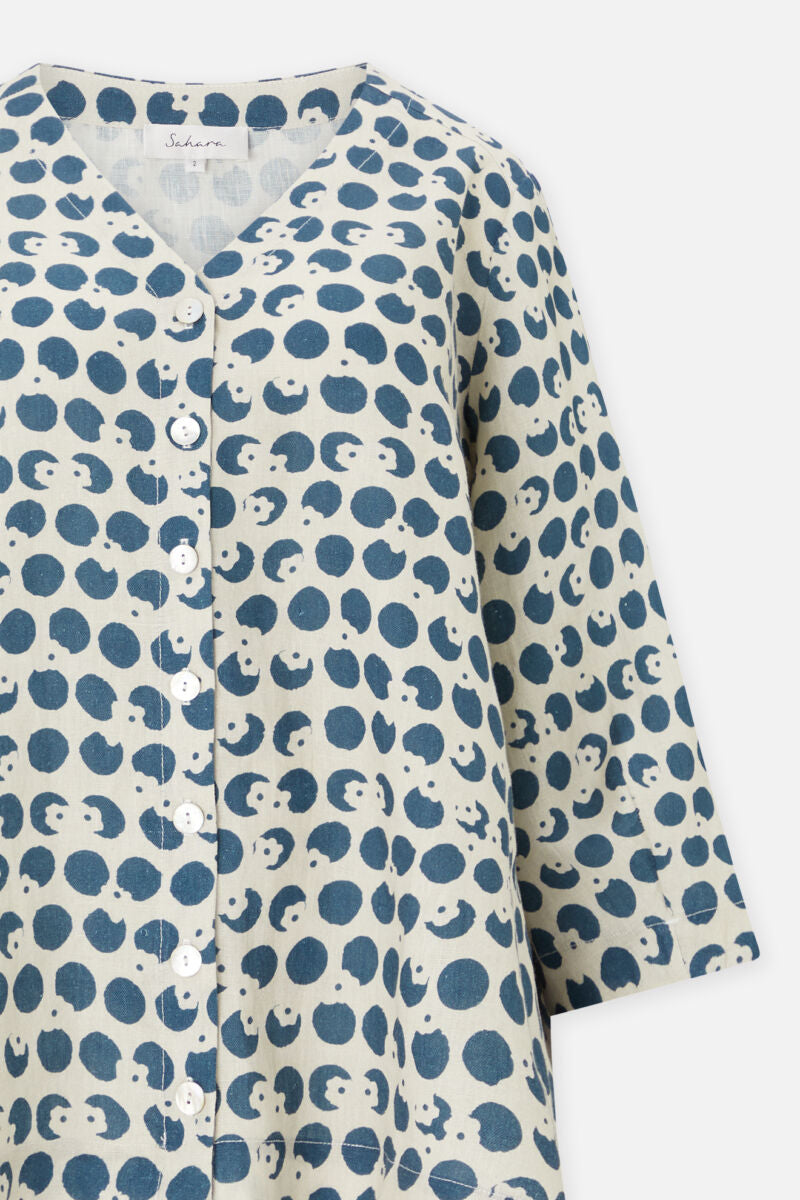 Sahara Spot Flower Linen Shirt Stone