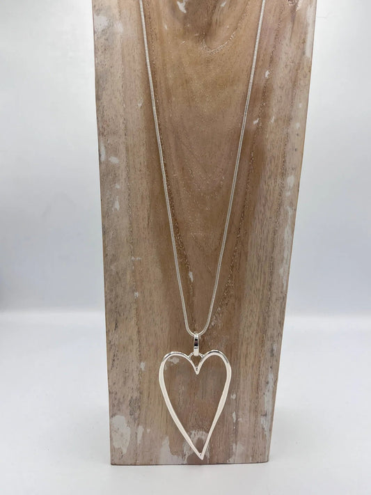 Jess & Lou Long Heart Pendant Silver Silver