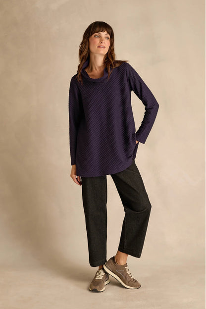 Waffle Textured Jersey Cowl Neck