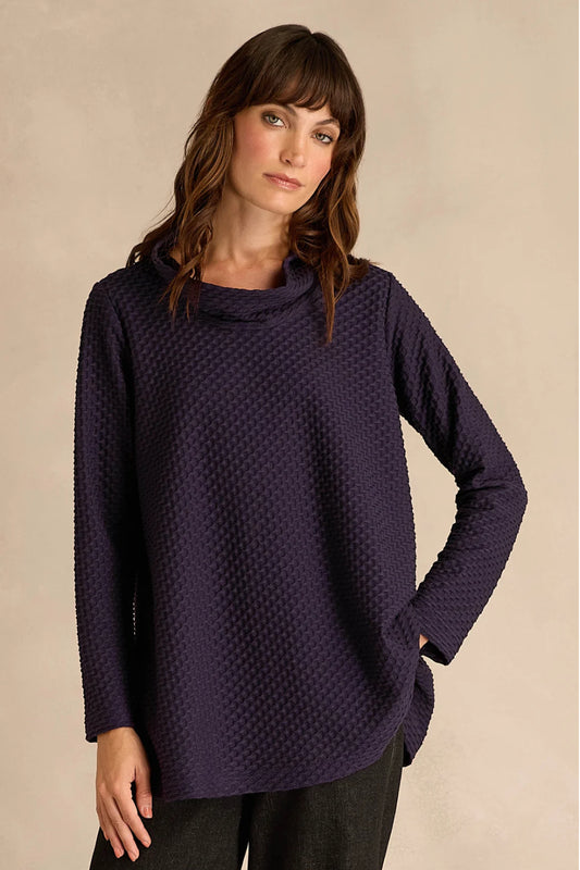 Waffle Textured Jersey Cowl Neck