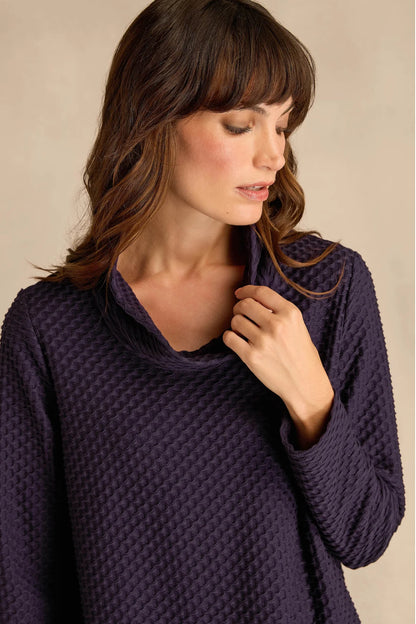 Waffle Textured Jersey Cowl Neck